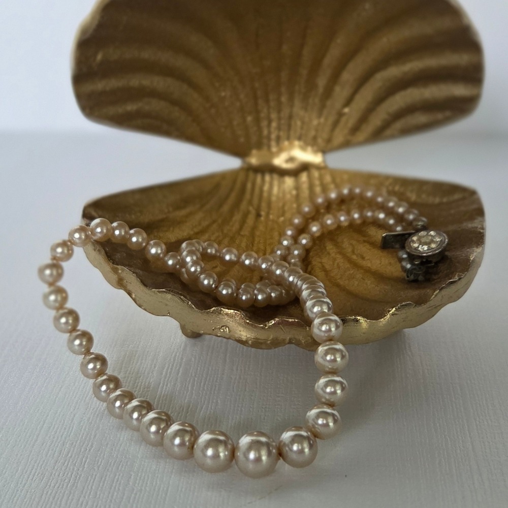 Tammey Jewels Faux Pearl Necklace Cream Graduated Rhinestone Clasp